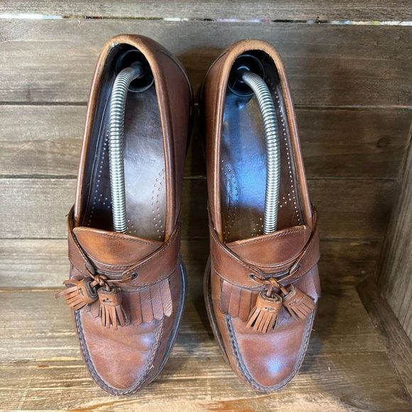 Mens Allen Edmonds Enfield Tassel Brown Leather Loafers Dress Shoes Size 9.5‎ D main image 5